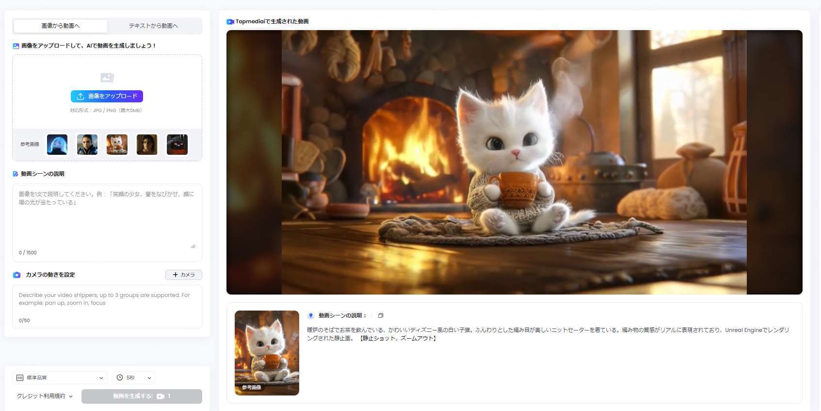 ai動画生成サイトtopmediai