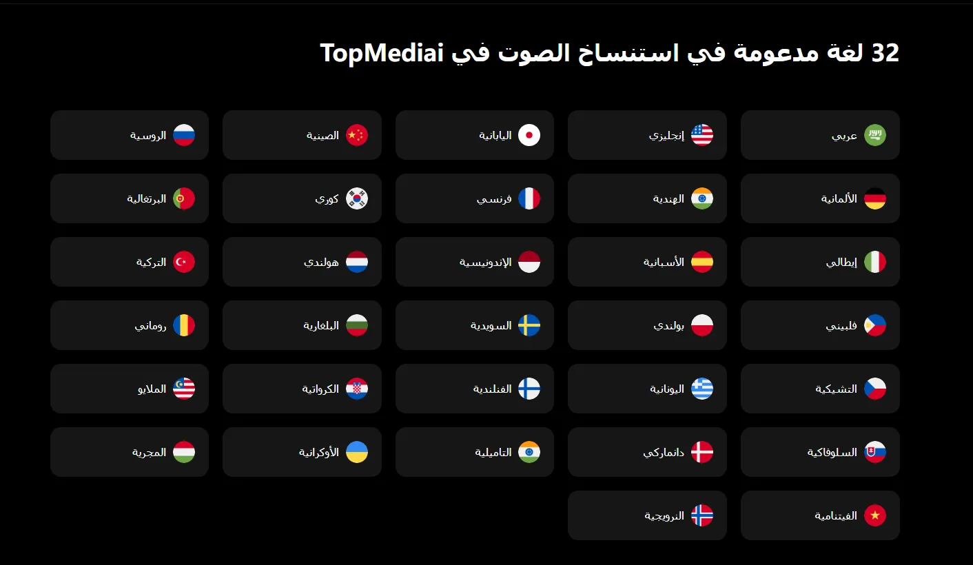 لغات استنساخ الصوت topmediai