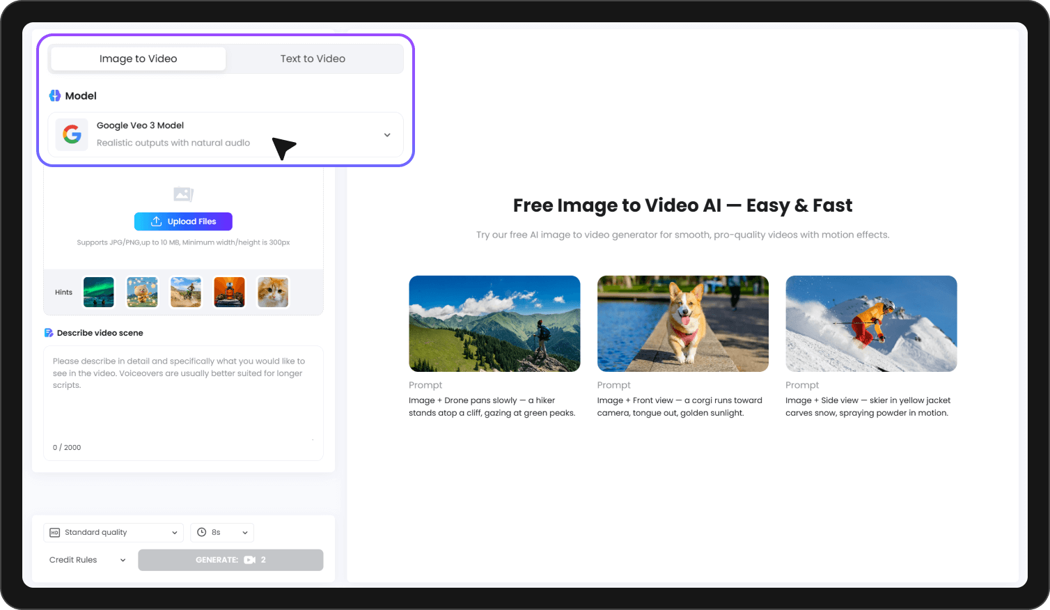 AI Video Generator Step 1