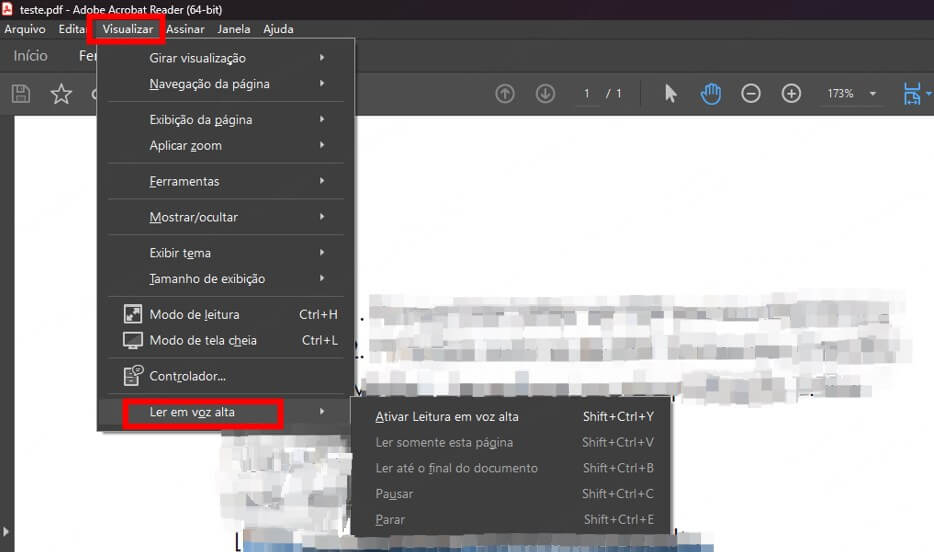 adobe acrobat reader ler pdf em voz alta