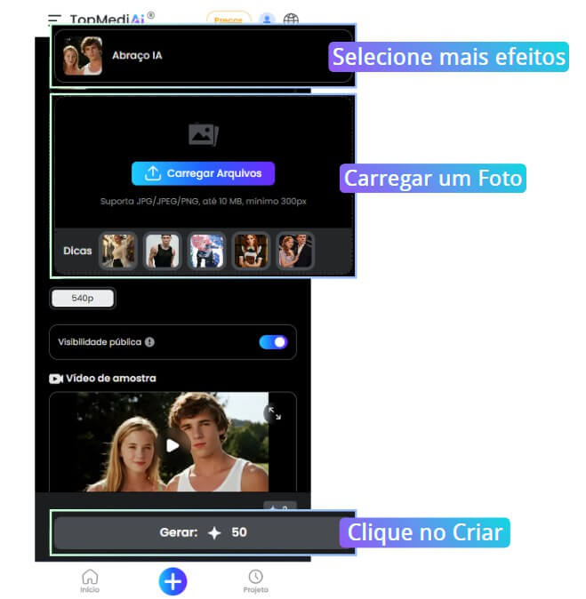 como fazer upload de fotos para abraço ia