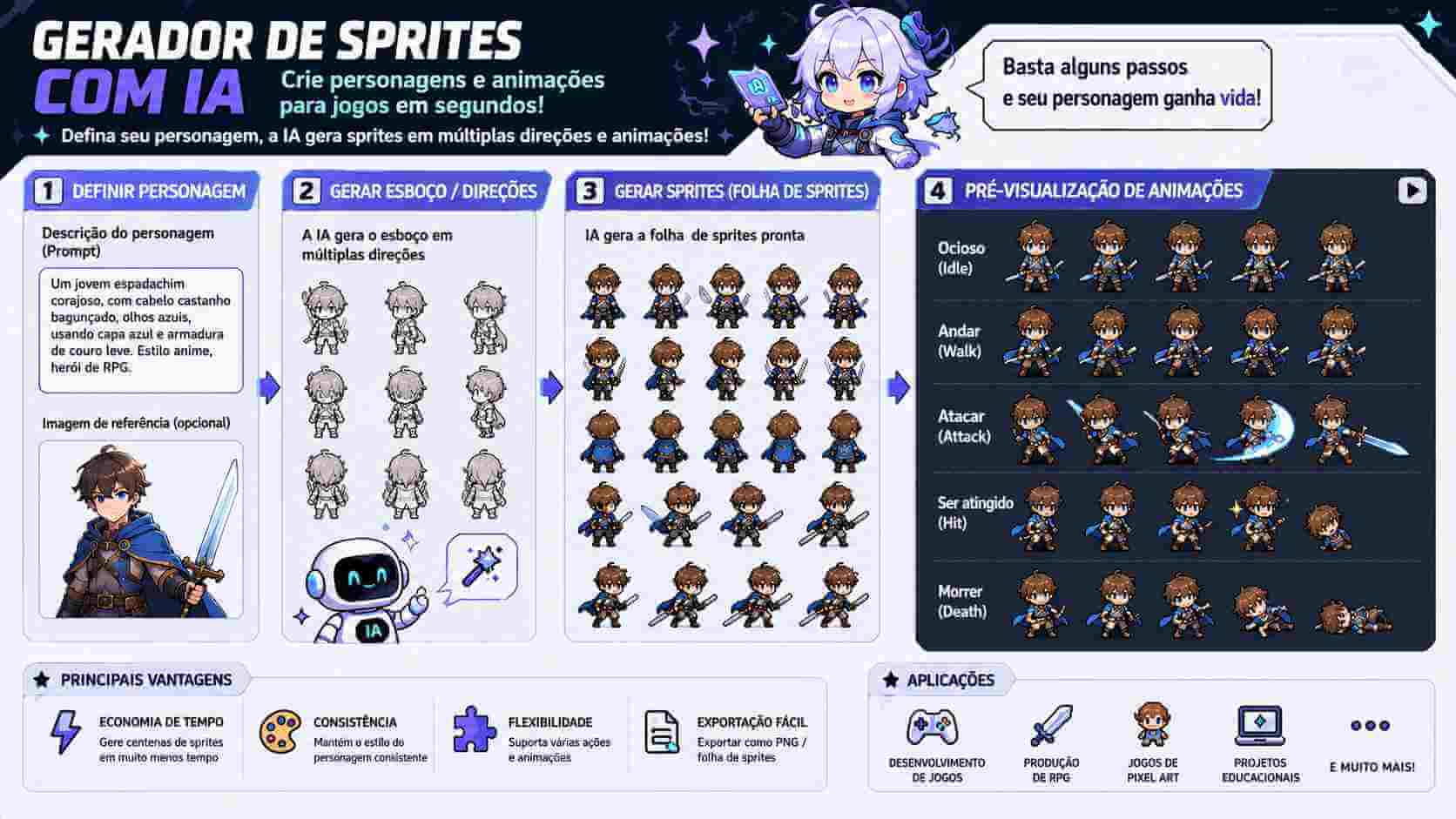 exemplo de sprite art gerado por IA para jogo 2D