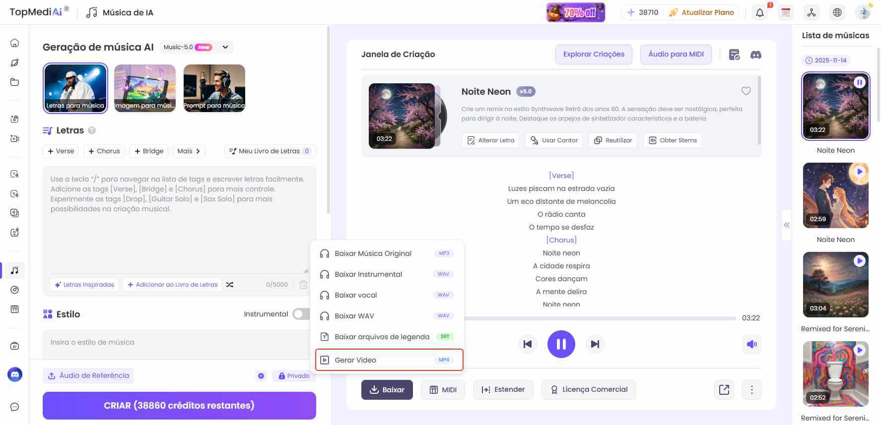 topmediai fazer video com musica