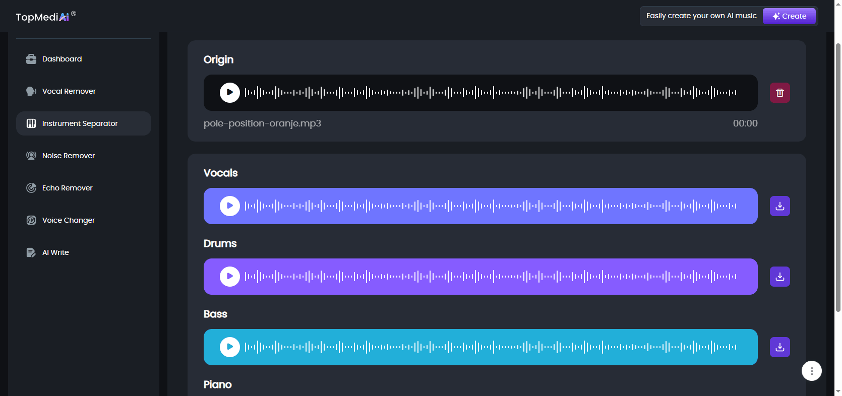 dividir instrumentos da musica modo multifaixas
