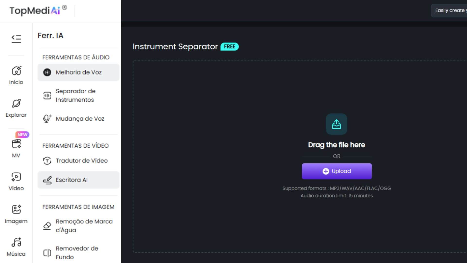 separador de instrumentos de uma música com IA