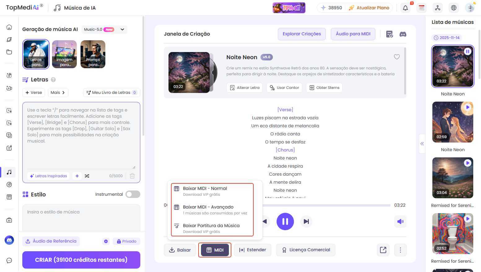 topmediai Exportação midi