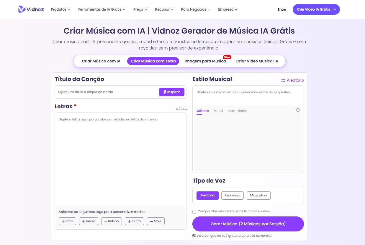 interface do vidnoz