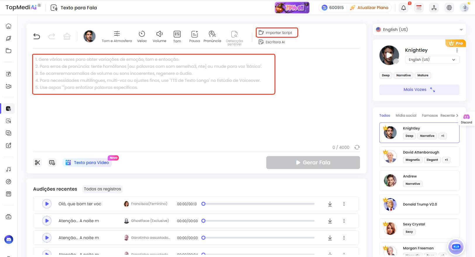 clique em importar script