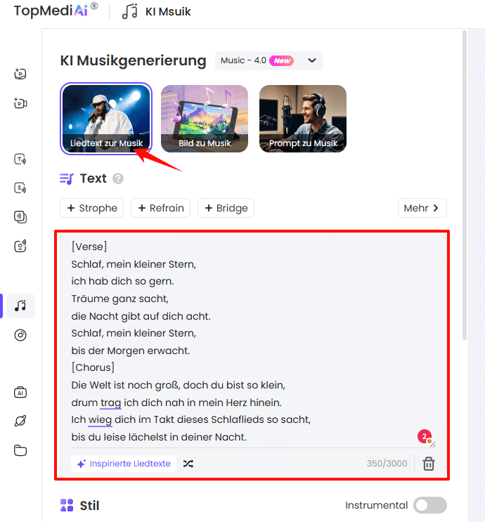 Ihr eigene Songtexte eingeben