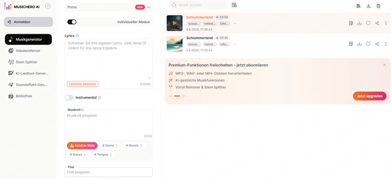 Musichero KI Song Generator mit Text