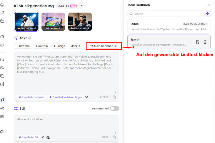 Diesen Lyrics zu Musikerstellung nutzen