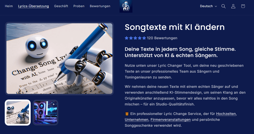 Startseite von AI Music Service