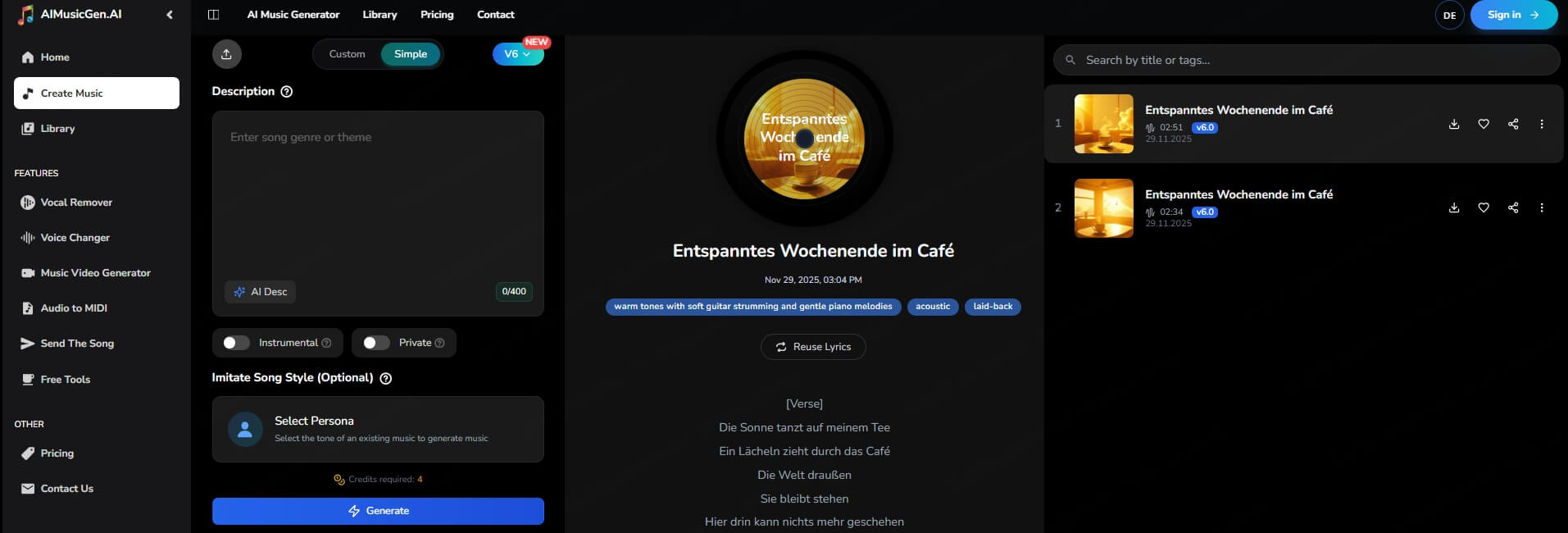 AI Musicgen Text in Song kostenlos generieren