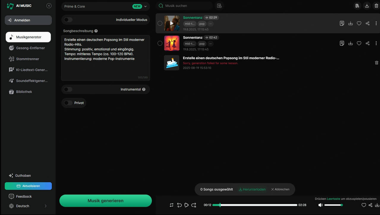 AIMusic.so KI Musik Generator kostenlos ohne Anmeldung