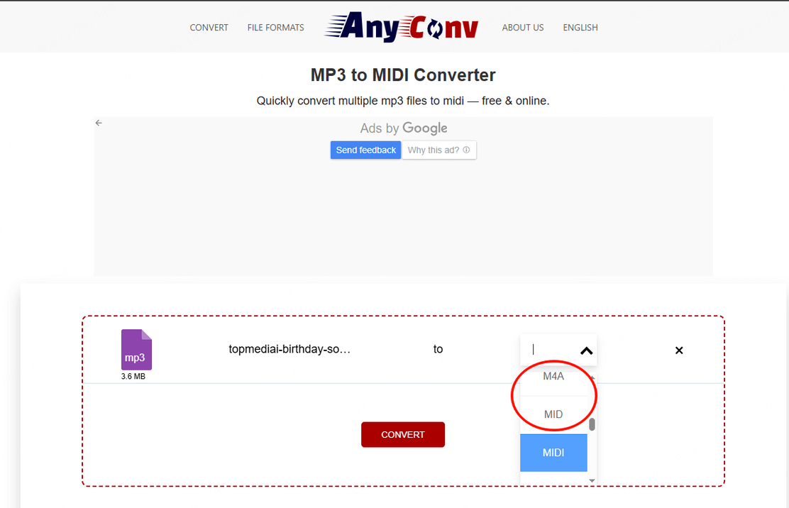 AnyConv MP3 zu MIDI
