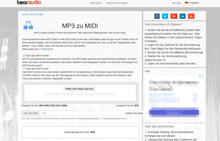 Bear Audio Tool Audio in MIDI konvertieren