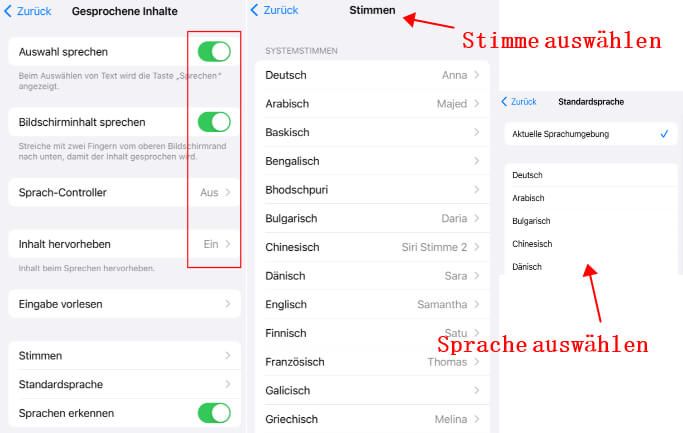 auf iphone bildschirminhalt sprechen