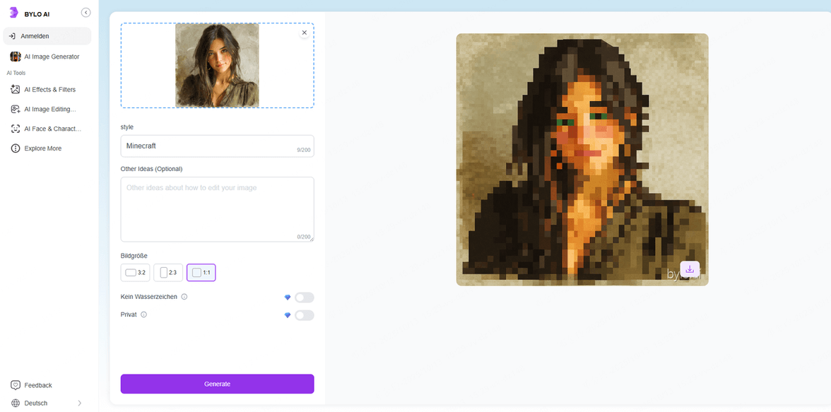 Bylo Bilder in Pixel Art umwandeln