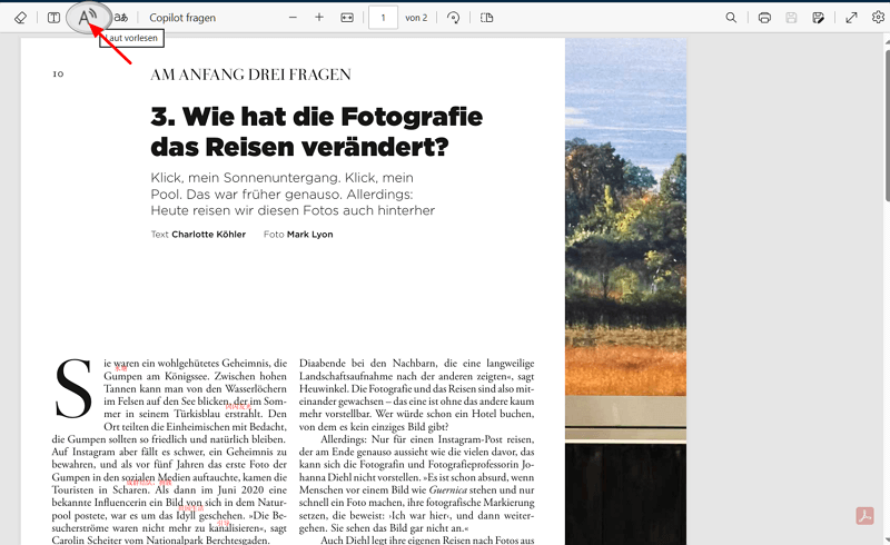 Auf Vorlesen Symbol klicken