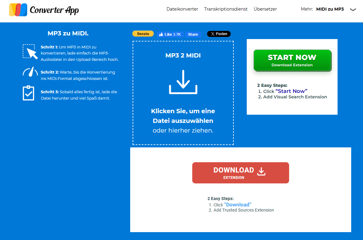 Converter App konvertiert MP3 zu MIDI