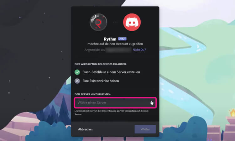 ihren discord-server wählen