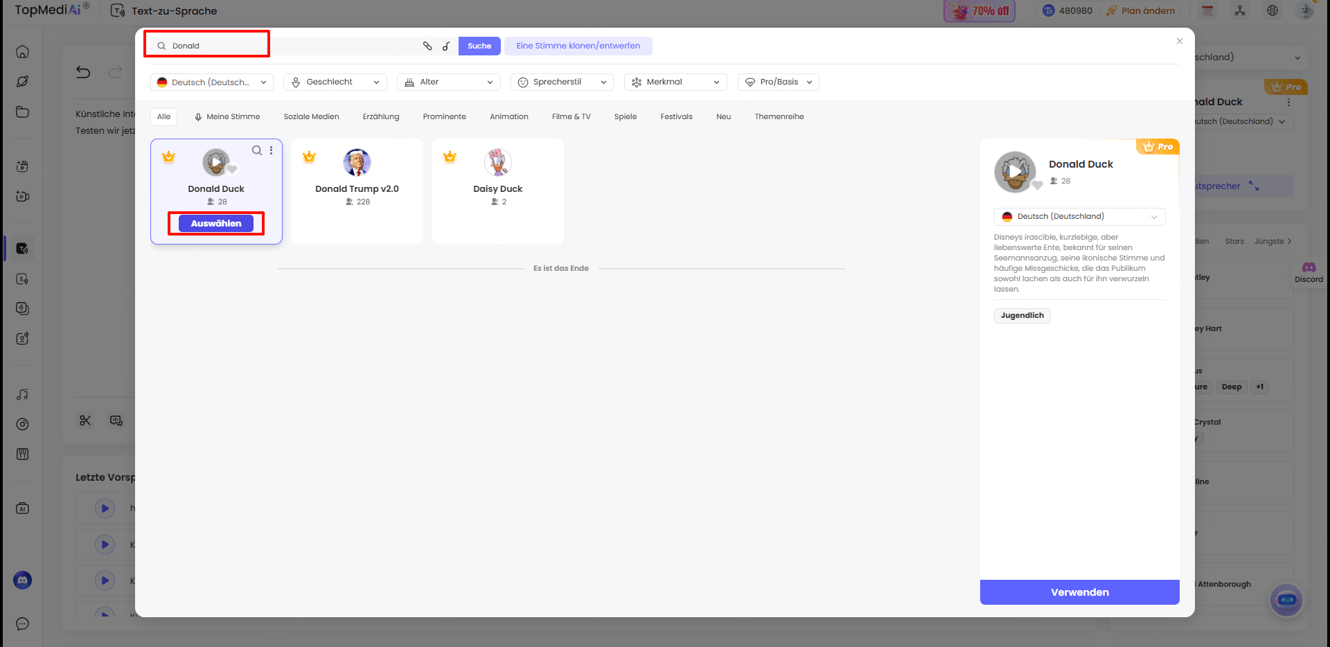 Donald Duck Stimme in TopMediai PC Version finden