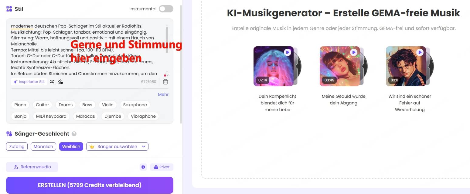 Musikstil Schlager eingben und erstellen