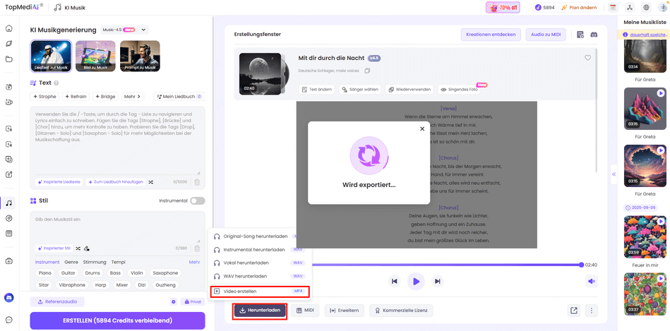 Musik als Musikvideo speichern