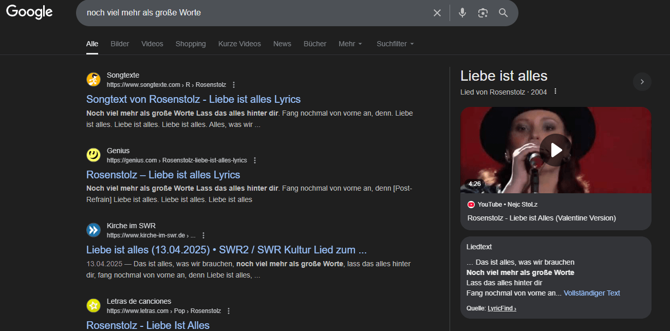 Lieder finden mit Textzeile Google
