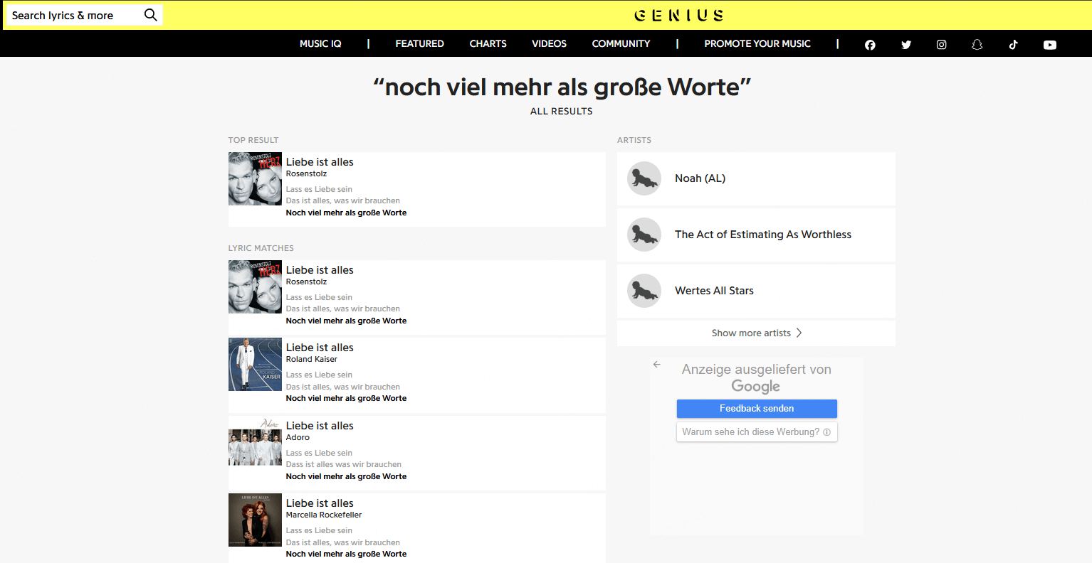 Genius Song finden durch Text