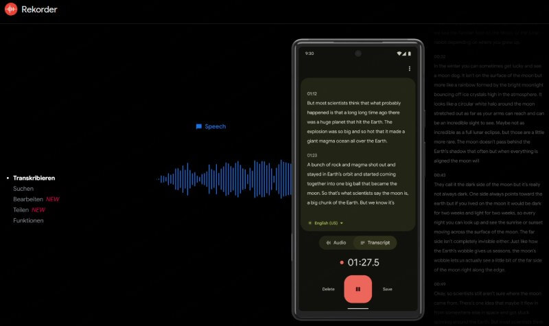 Google Rekorder Audio in Text