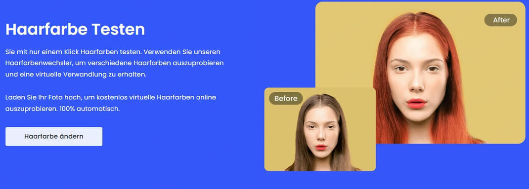 Haarfarbe Filter auf KI Tool Fotor probieren