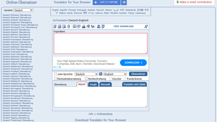 imtranslator.net neben übersetzungsfunktionen auch text-to-speech-dienste