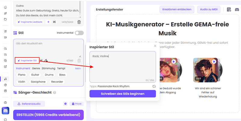 Musikstil für Geburtstagsliede wählen