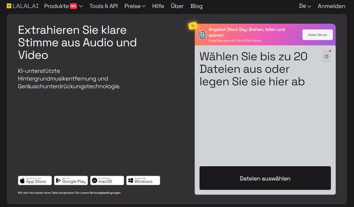 lalal.ai störungen aus audiodateien entfernen