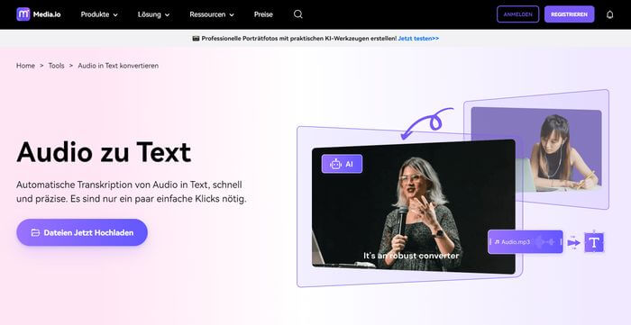 meida.io audio transkribieren kostenlos