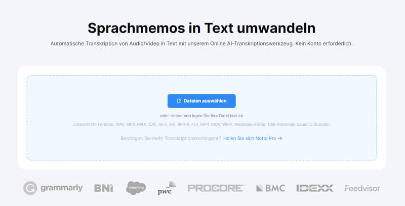 notta sprachmemo in text umwandeln kostenlos