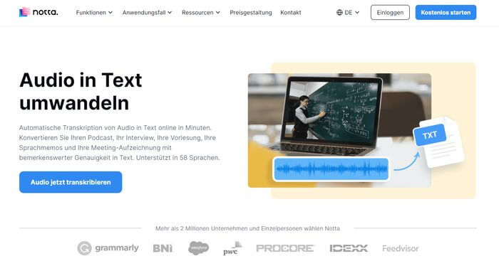 notta audio datei transkribieren kostenlos