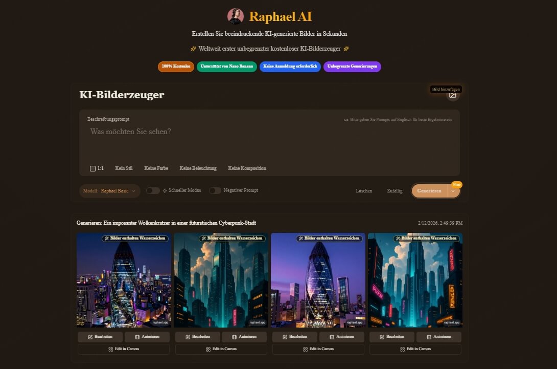 Raphael KI Bilder erstellen kostenlos 4 auf einmal