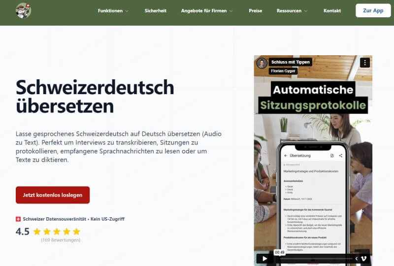 Schweizerdeutsch Übersetzen Audio in Text
