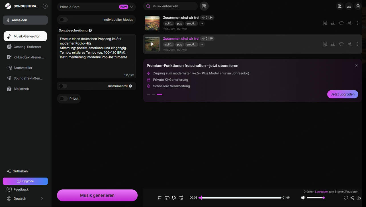 SongGenerator AI Musik Generator ohne Anmeldung