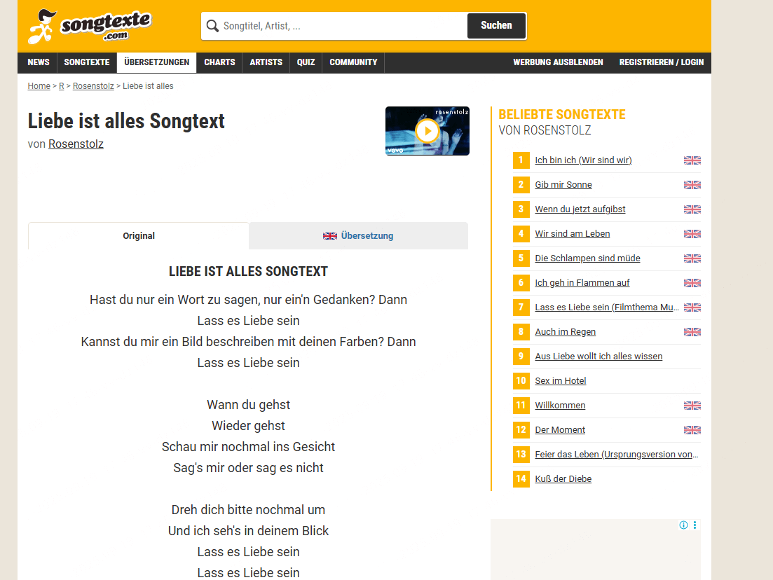 Songtext Website Songs finden durch Text