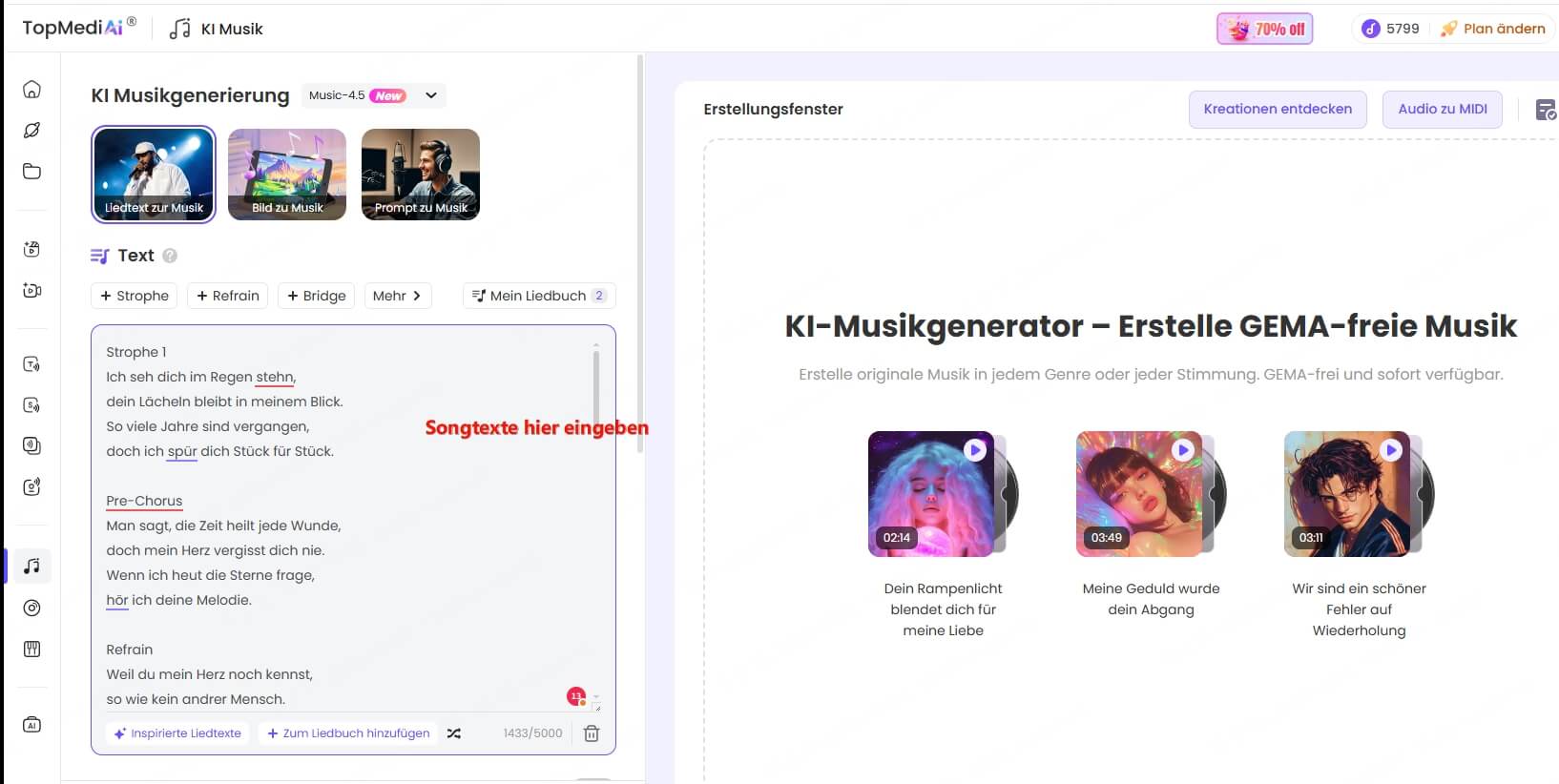 Schlager Songtext eingeben
