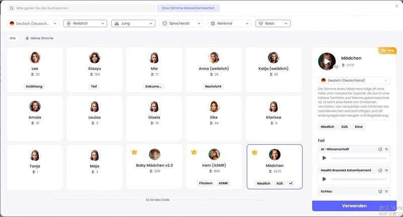 Kinder Stimme auswählen