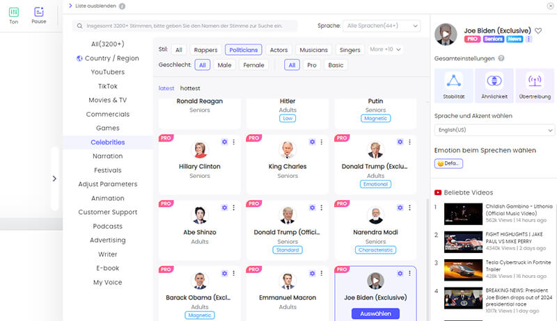 in topmediai biden ai voice wählen