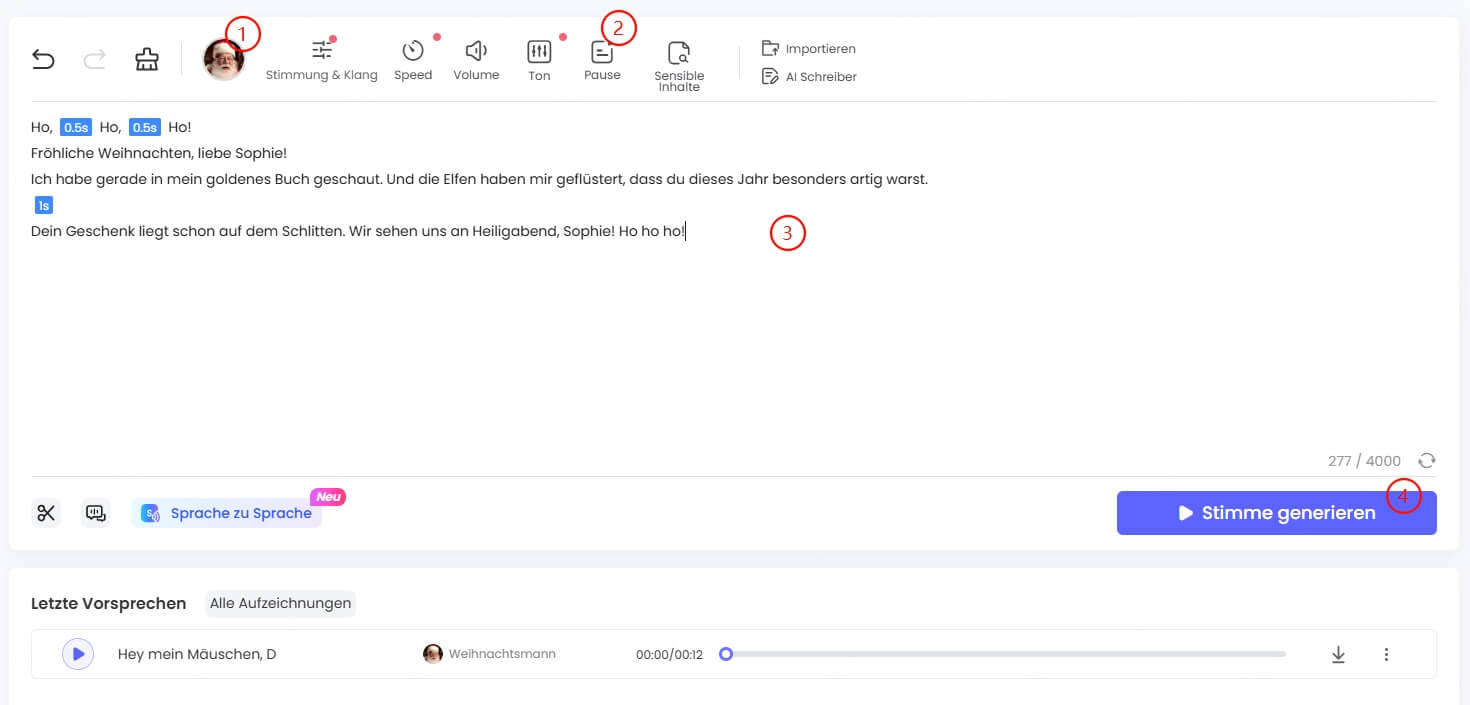 Text in Weihnachtsmann Stimme umwandeln