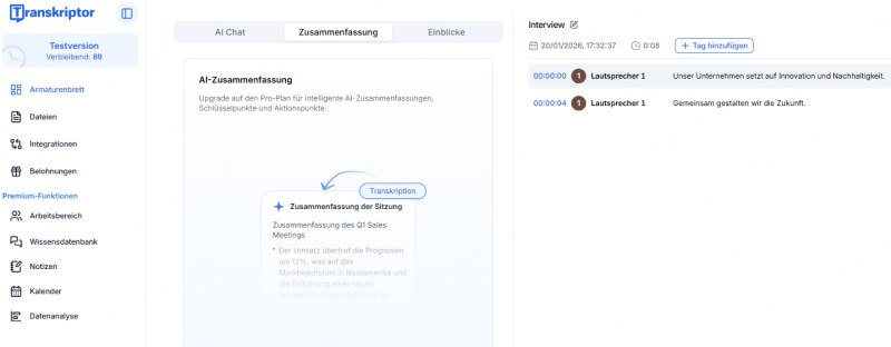 Transkriptor Sprachnachricht zu Text