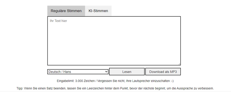 ttsmp3 text-in-sprache stimmenauswahl deutsch