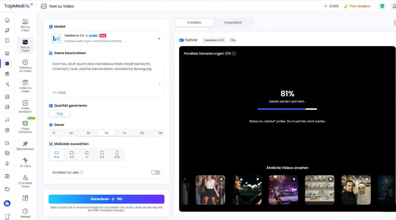 Seedance auf TopMediai verwenden