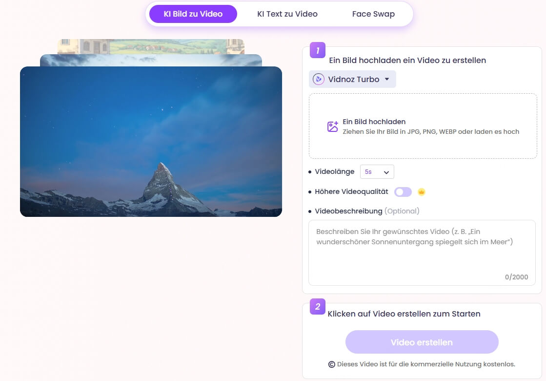 Vidnoz AI Foto zu Video